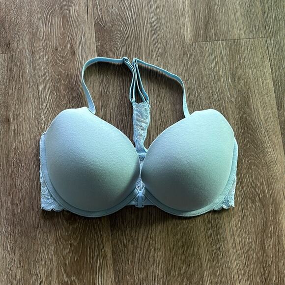 Victoria's Secret Front-Close Push-Up Lace Racerback Bra 34DD Light Blue - Picture 1 of 5